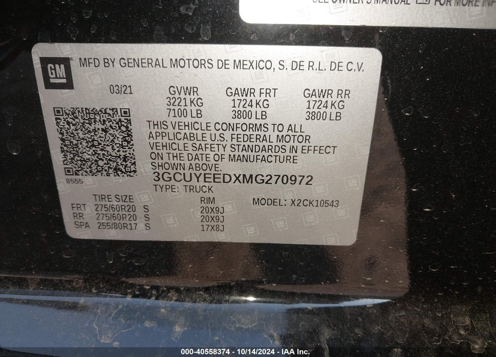 2021 CHEVROLET SILVERADO 1500 4WD SHORT BED RST VIN: 3GCUYEEDXMG270972