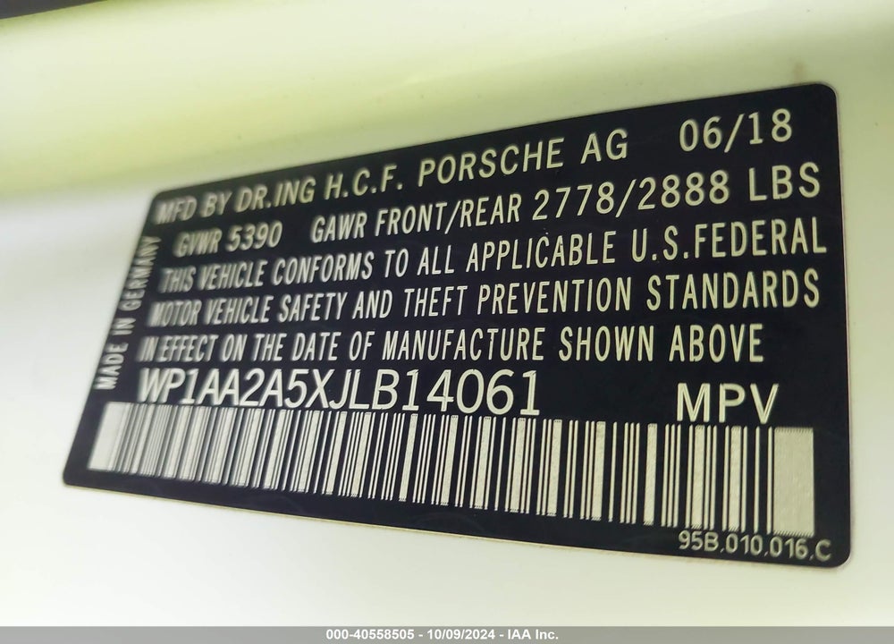 2018 PORSCHE MACAN VIN: WP1AA2A5XJLB14061
