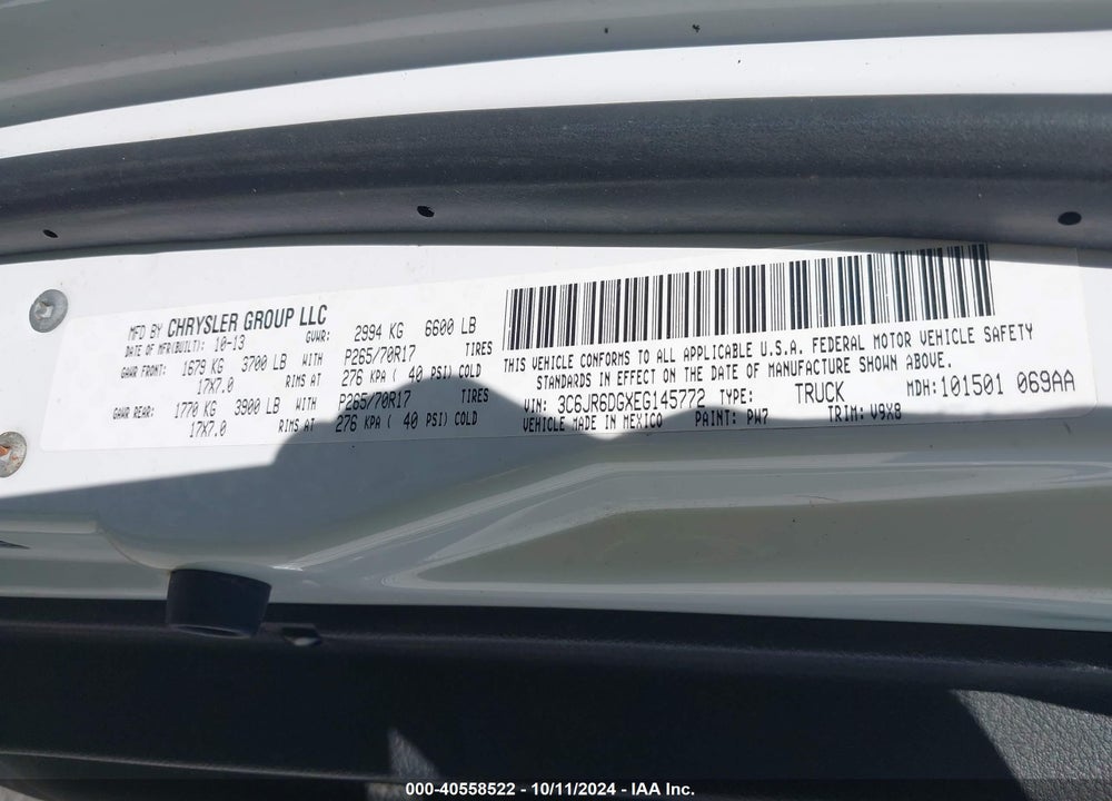 2014 RAM 1500 TRADESMAN VIN: 3C6JR6DGXEG145772