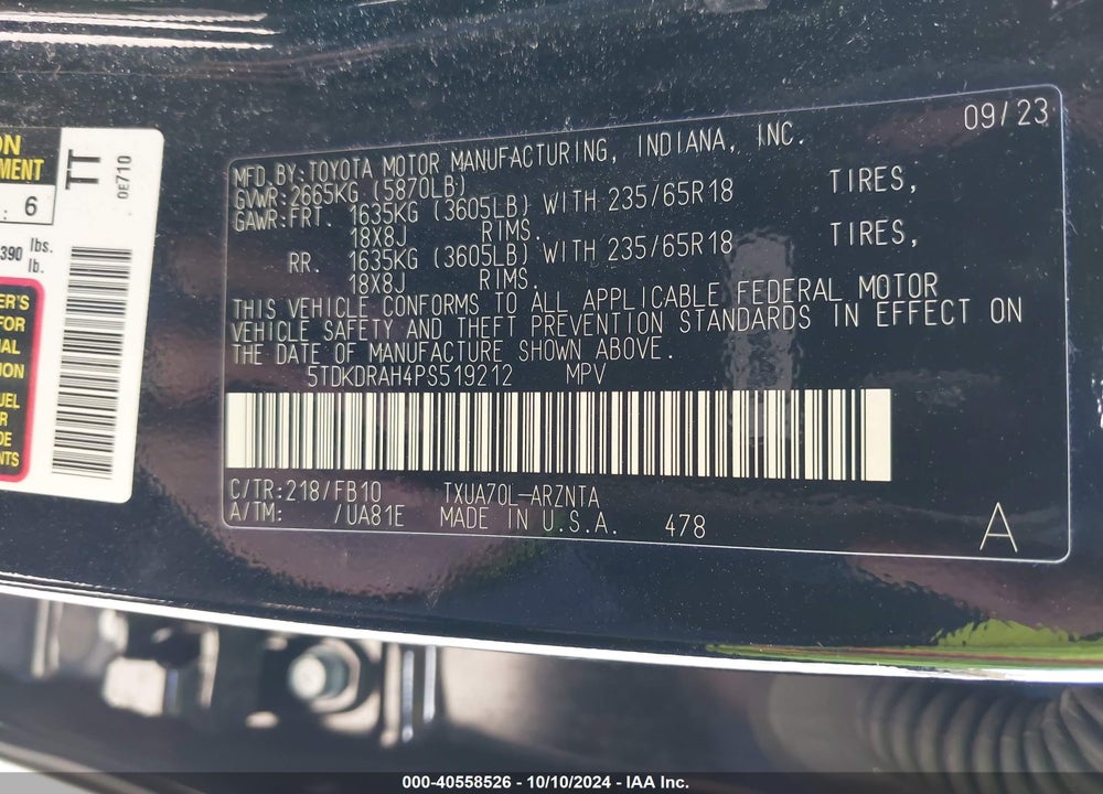 2023 TOYOTA HIGHLANDER L VIN: 5TDKDRAH4PS519212