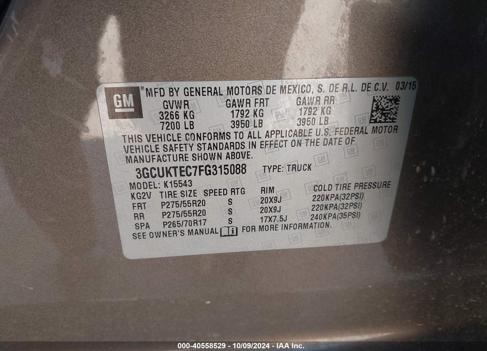 2015 CHEVROLET SILVERADO 1500 HIGH COUNTRY VIN: 3GCUKTEC7FG315088