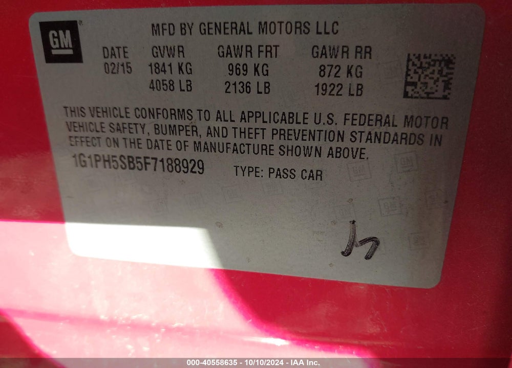 2015 CHEVROLET CRUZE ECO AUTO VIN: 1G1PH5SB5F7188929