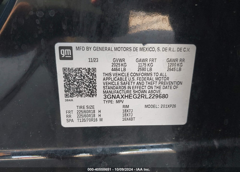 2024 CHEVROLET EQUINOX VIN: 3GNAXHEG2RL229680