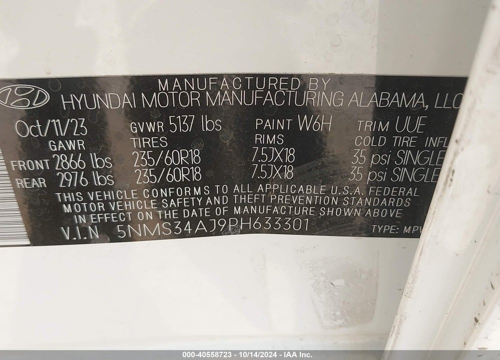 2023 HYUNDAI SANTA FE SEL VIN: 5NMS34AJ9PH633301