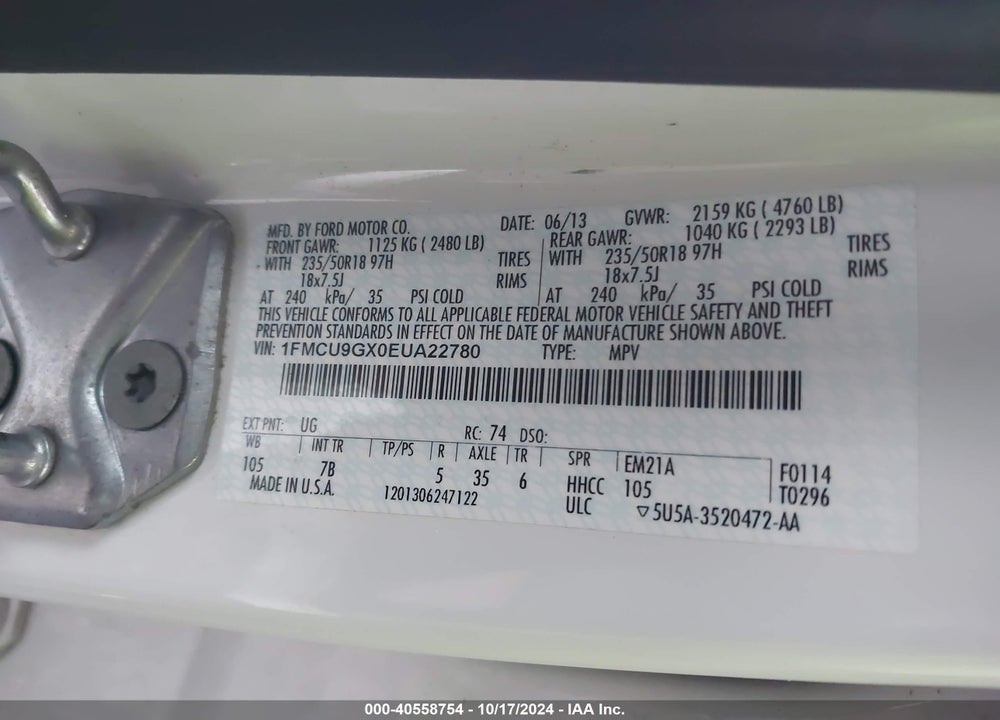 2014 FORD ESCAPE SE VIN: 1FMCU9GX0EUA22780
