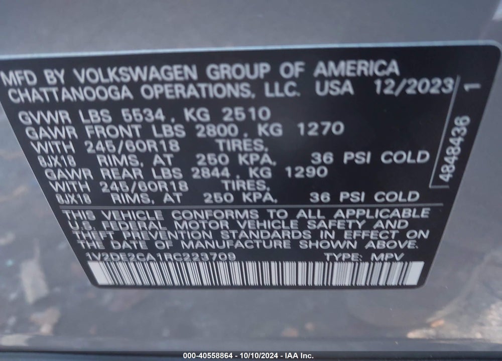 2024 VOLKSWAGEN ATLAS CROSS SPORT 2.0T SE VIN: 1V2DE2CA1RC223709