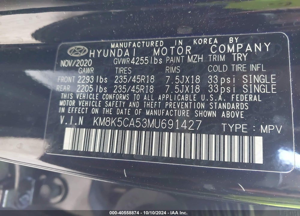 2021 HYUNDAI KONA ULTIMATE VIN: KM8K5CA53MU691427