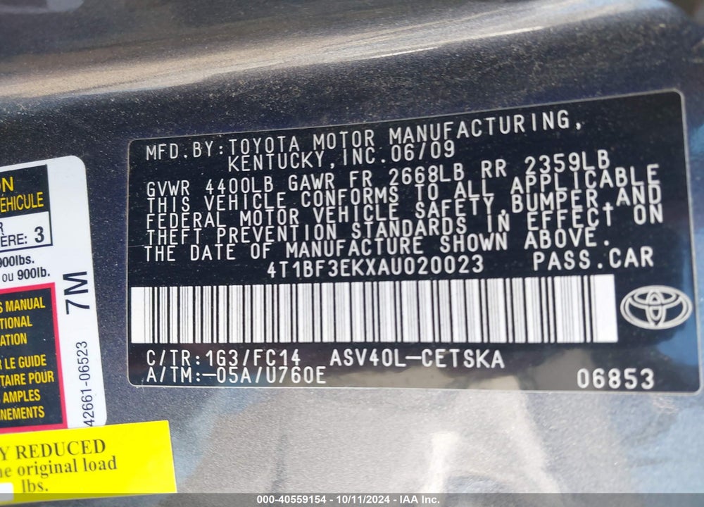 2010 TOYOTA CAMRY SE VIN: 4T1BF3EKXAU020023