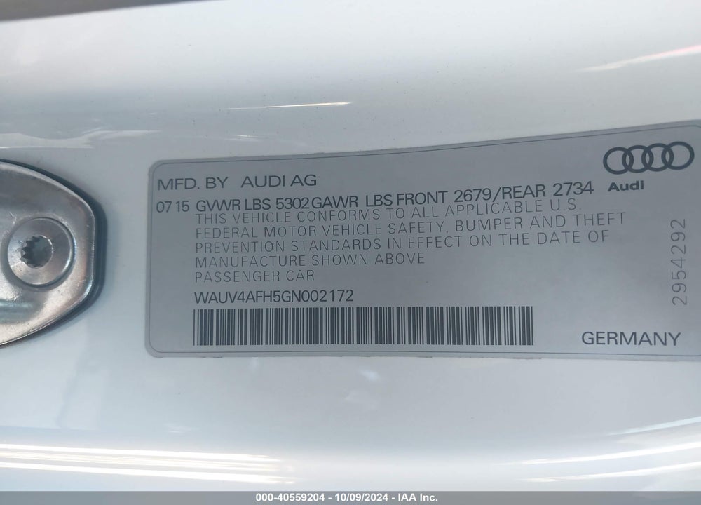 2016 AUDI S5 3.0T PREMIUM PLUS VIN: WAUV4AFH5GN002172