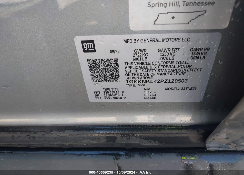 2023 GMC ACADIA FWD SLE VIN: 1GKKNKL42PZ129503