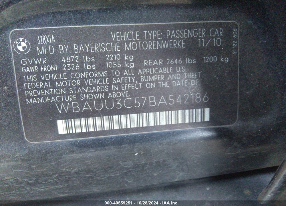 2011 BMW 328I XDRIVE VIN: WBAUU3C57BA542186