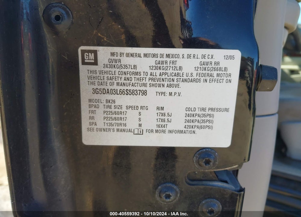 2006 BUICK RENDEZVOUS CX VIN: 3G5DA03L66S583798