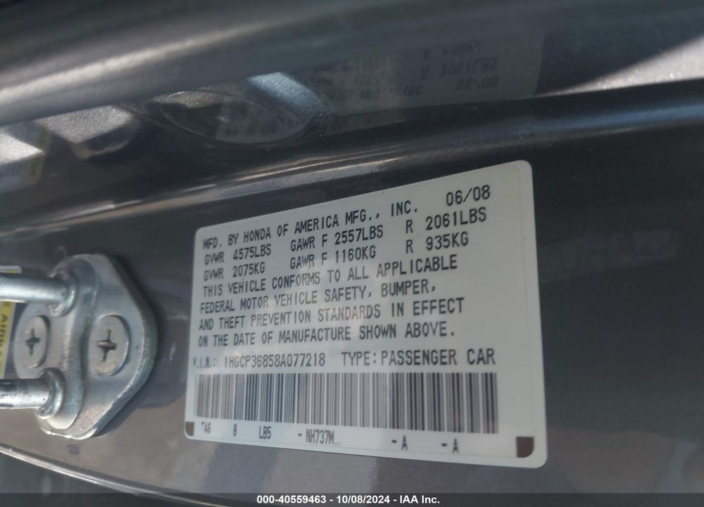 2008 HONDA ACCORD 3.5 EX-L VIN: 1HGCP36858A077218