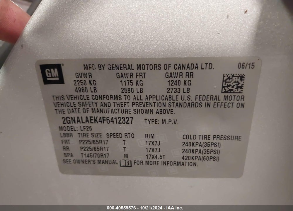 2015 CHEVROLET EQUINOX LS VIN: 2GNALAEK4F6412327