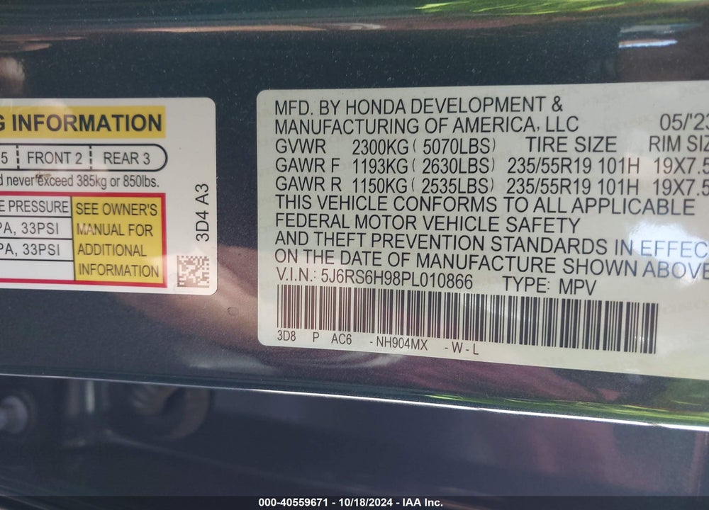 2023 HONDA CR-V HYBRID SPORT TOURING VIN: 5J6RS6H98PL010866