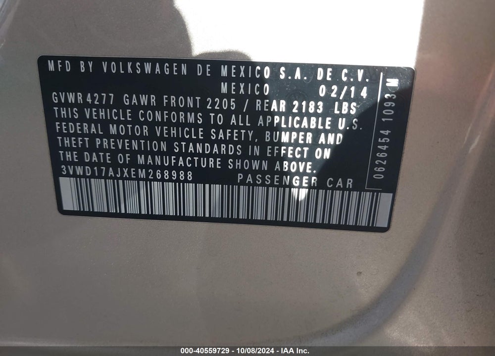 2014 VOLKSWAGEN JETTA 1.8T SE VIN: 3VWD17AJXEM268988