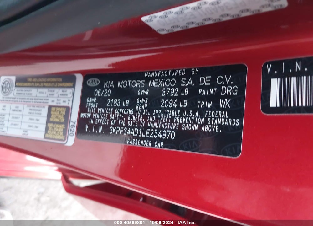2020 KIA FORTE GT LINE VIN: 3KPF34AD1LE254970