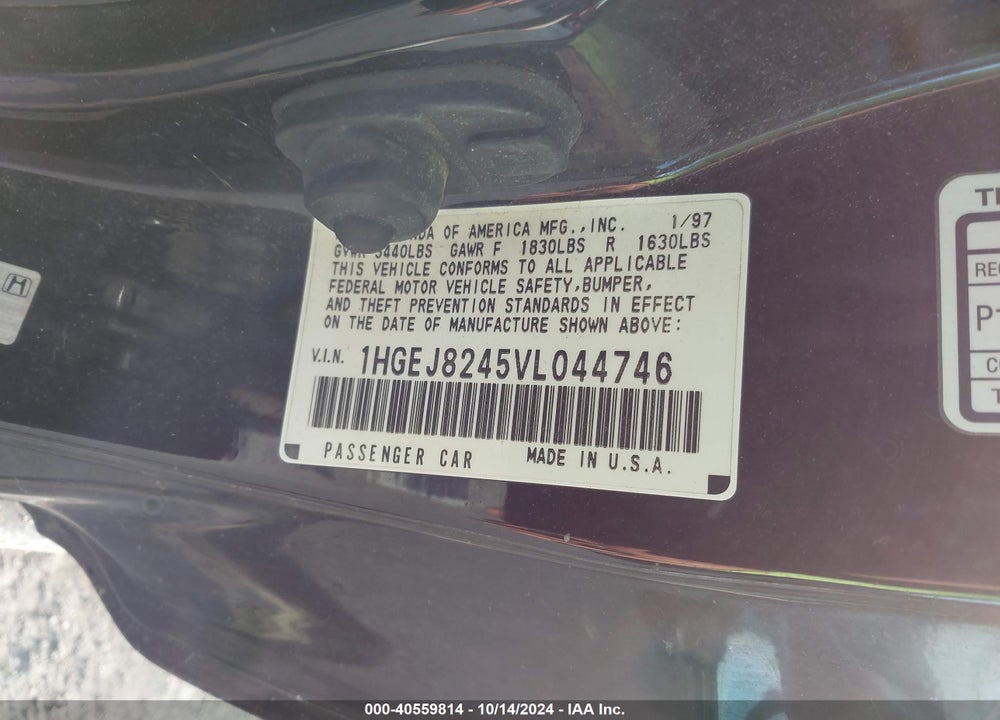 1997 HONDA CIVIC EX VIN: 1HGEJ8245VL044746