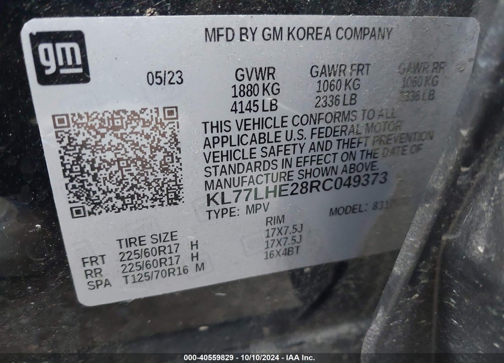 2024 CHEVROLET TRAX FWD LT VIN: KL77LHE28RC049373