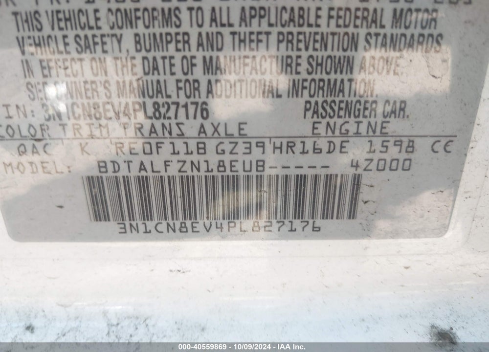 2023 NISSAN VERSA 1.6 SV XTRONIC CVT VIN: 3N1CN8EV4PL827176