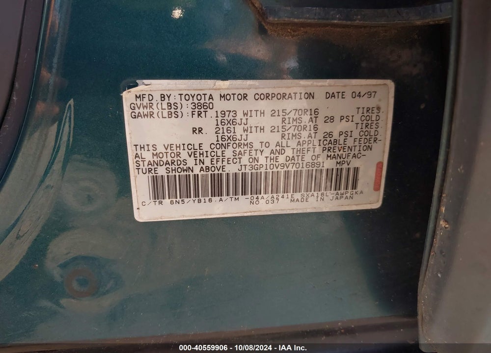 1997 TOYOTA RAV4 VIN: JT3GP10V9V7016891