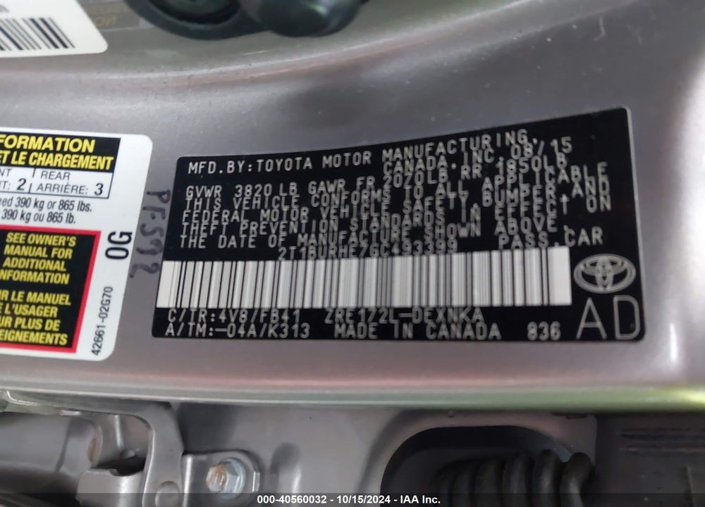 2016 TOYOTA COROLLA LE VIN: 2T1BURHE7GC493399