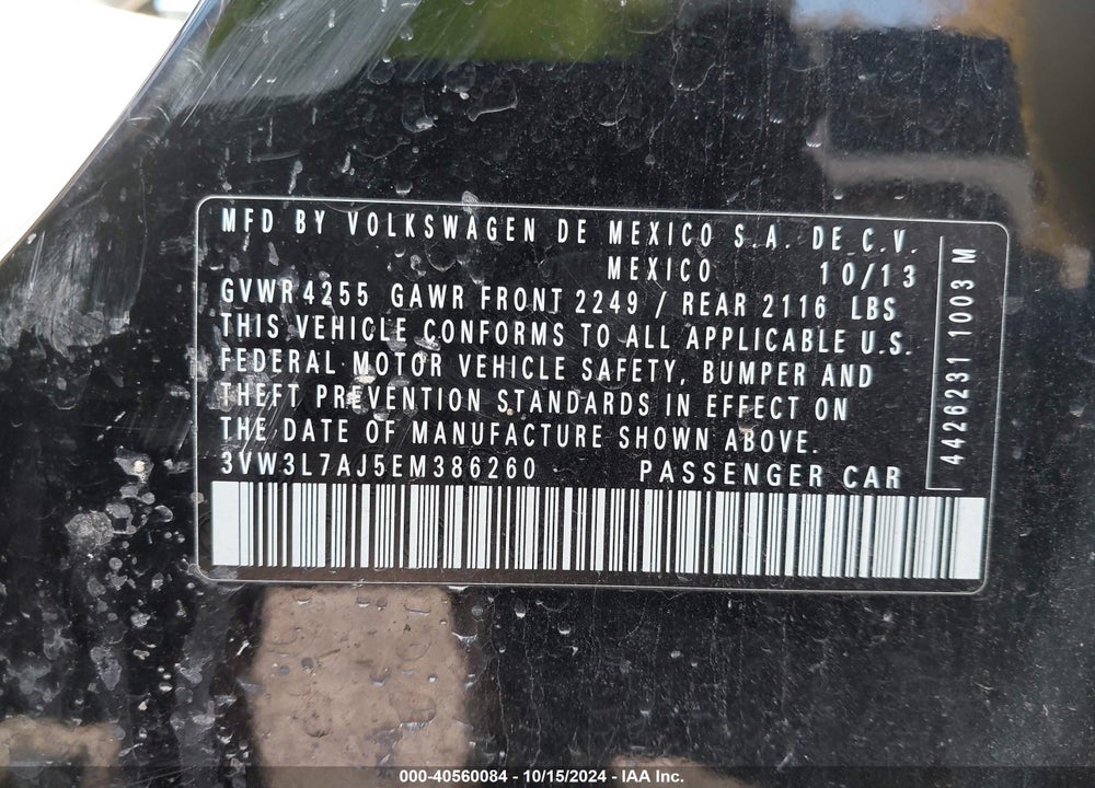 2014 VOLKSWAGEN JETTA 2.0L TDI VIN: 3VW3L7AJ5EM386260