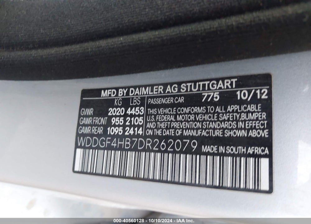 2013 MERCEDES-BENZ C 250 LUXURY/SPORT VIN: WDDGF4HB7DR262079