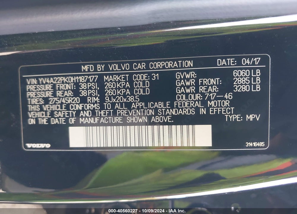 2017 VOLVO XC90 T6 MOMENTUM VIN: YV4A22PK0H1187177