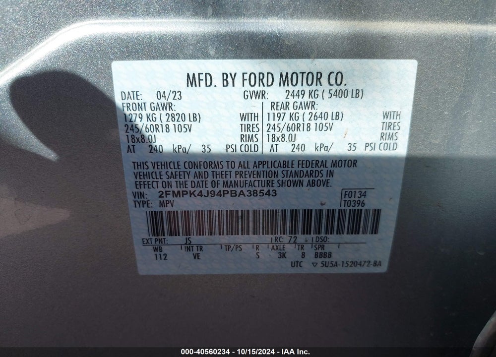 2023 FORD EDGE SEL VIN: 2FMPK4J94PBA38543