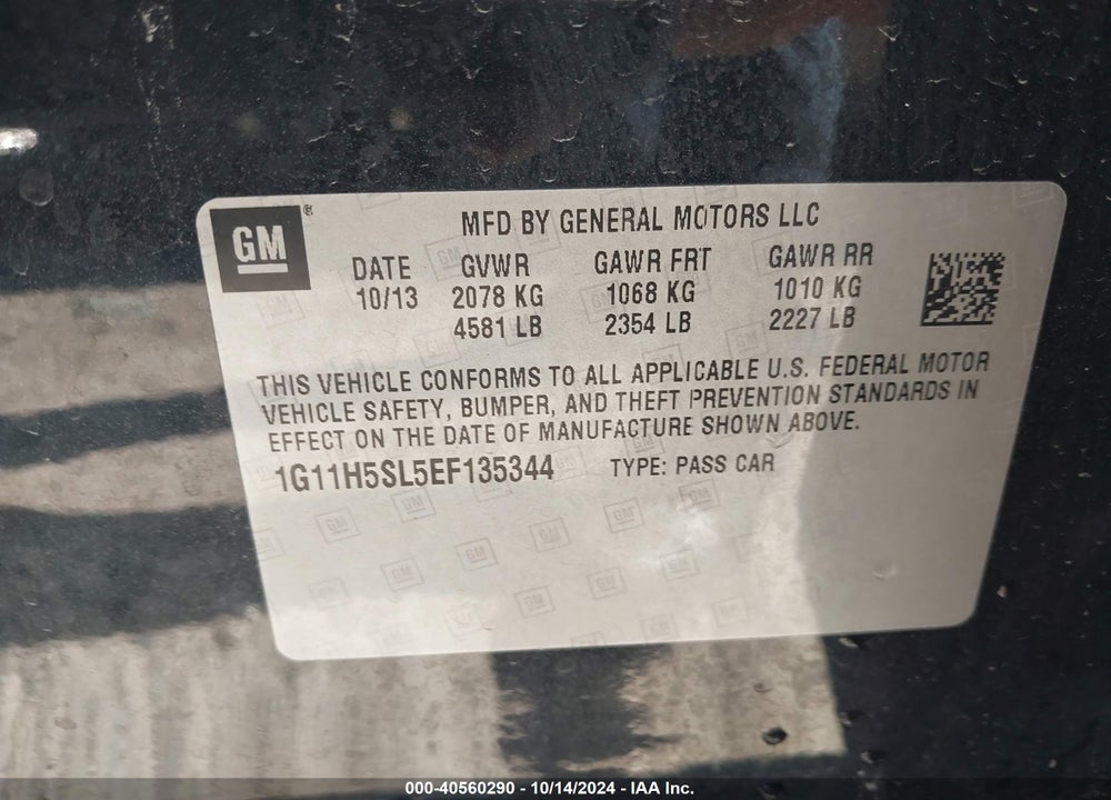 2014 CHEVROLET MALIBU 1LZ VIN: 1G11H5SL5EF135344
