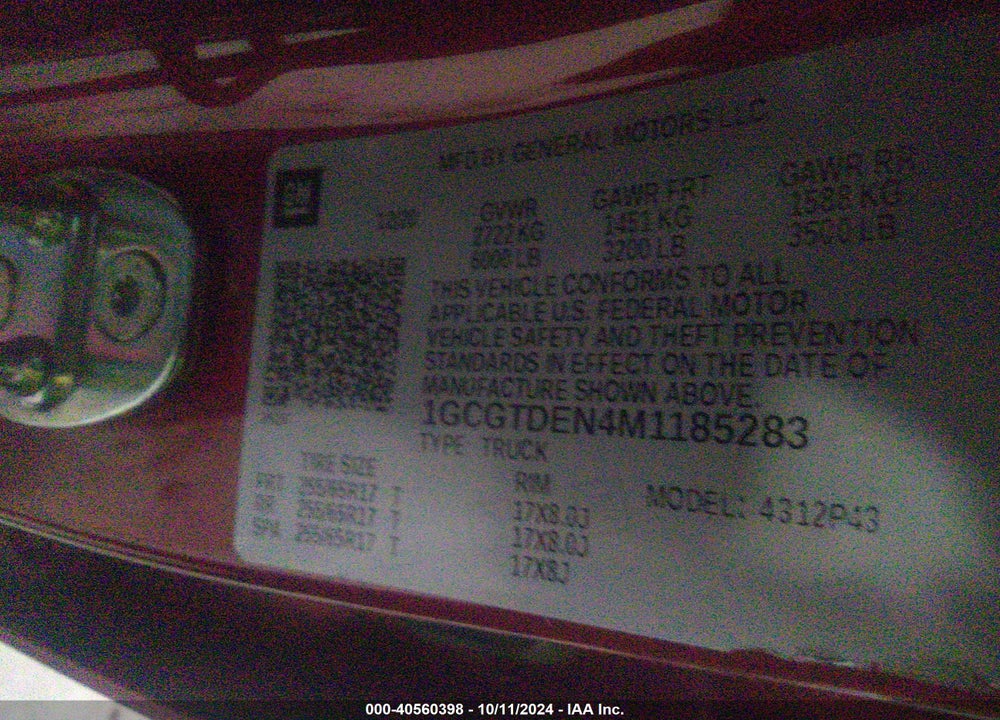 2021 CHEVROLET COLORADO 4WD SHORT BOX Z71 VIN: 1GCGTDEN4M1185283