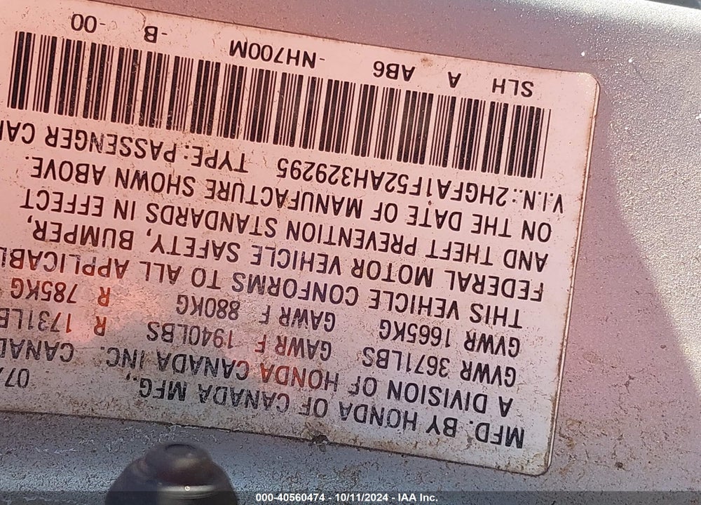 2010 HONDA CIVIC LX VIN: 2HGFA1F52AH329295