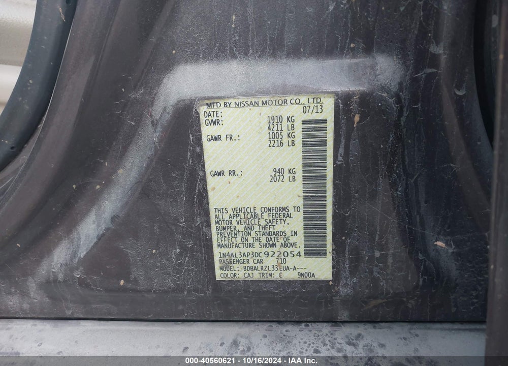 2013 NISSAN ALTIMA 2.5 S VIN: 1N4AL3AP3DC922054
