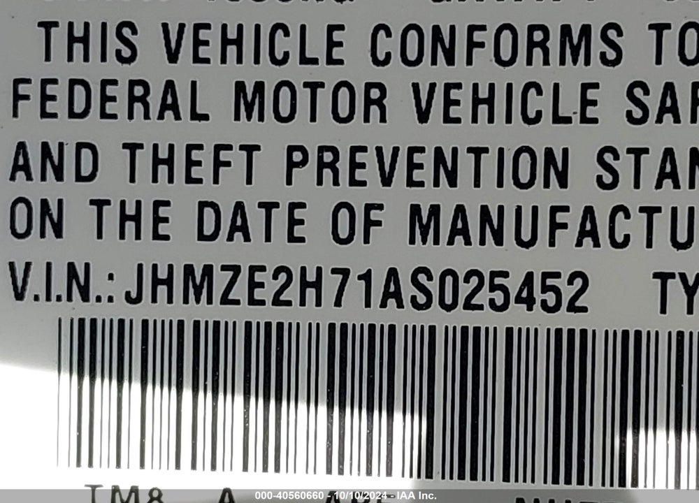 2010 HONDA INSIGHT EX VIN: JHMZE2H71AS025452