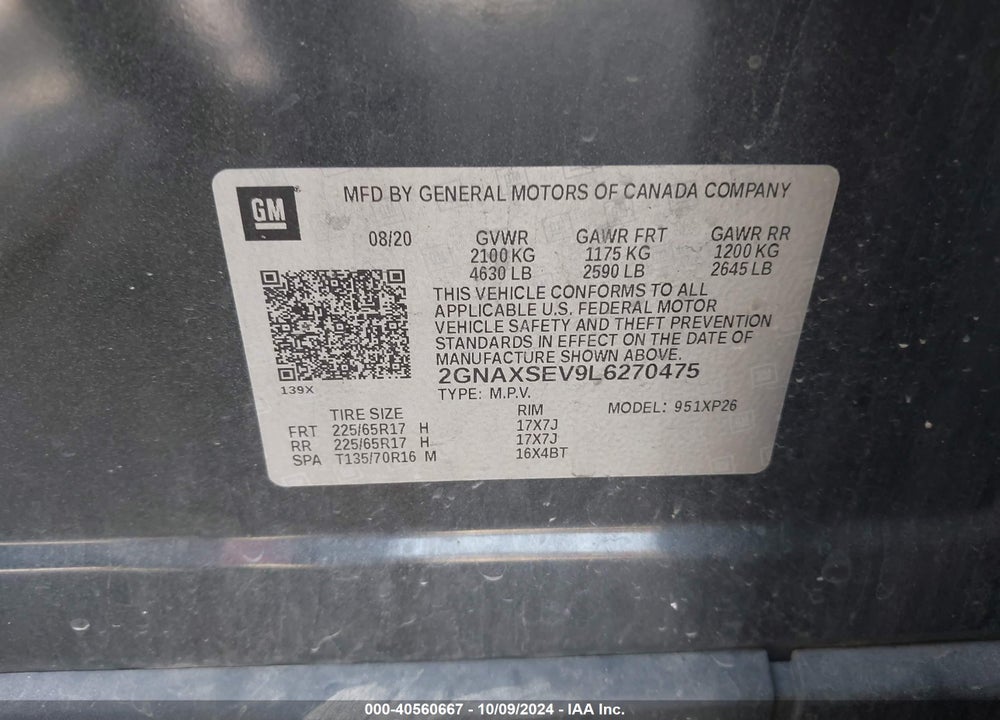2020 CHEVROLET EQUINOX AWD LS VIN: 2GNAXSEV9L6270475