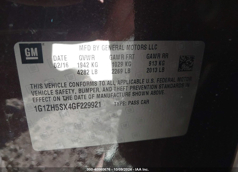 2016 CHEVROLET MALIBU PREMIER VIN: 1G1ZH5SX4GF229921