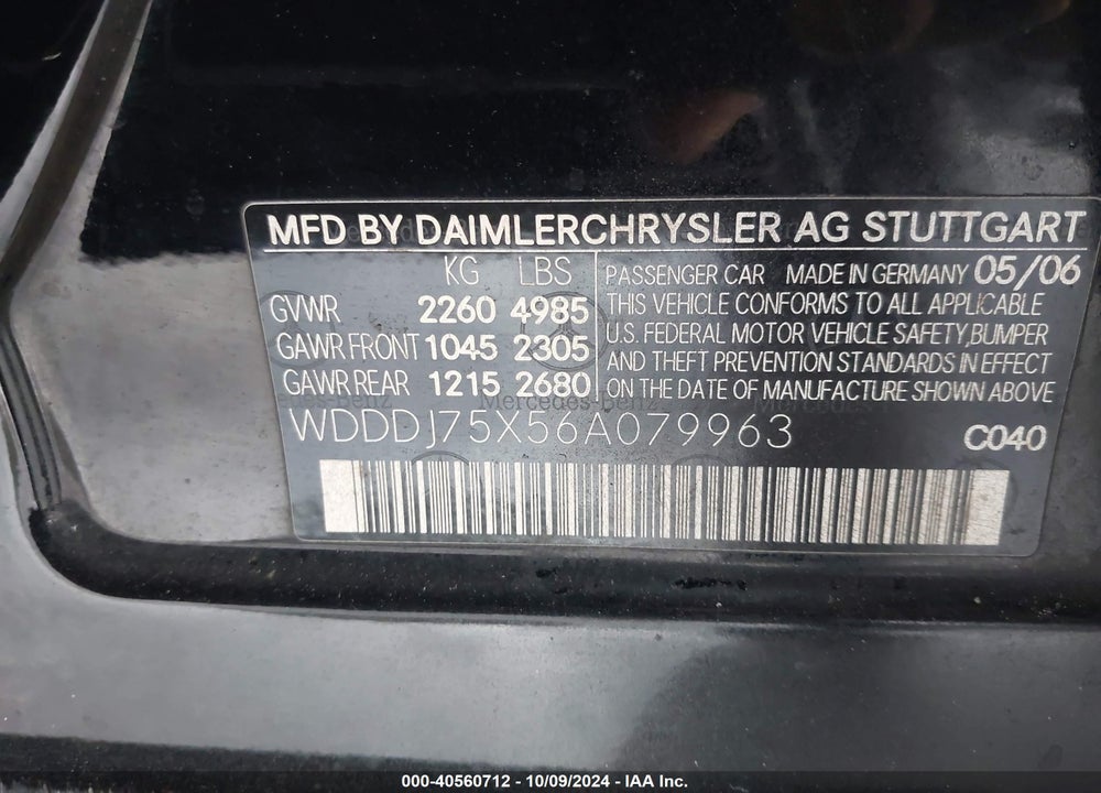 2006 MERCEDES-BENZ CLS 500 VIN: WDDDJ75X56A079963