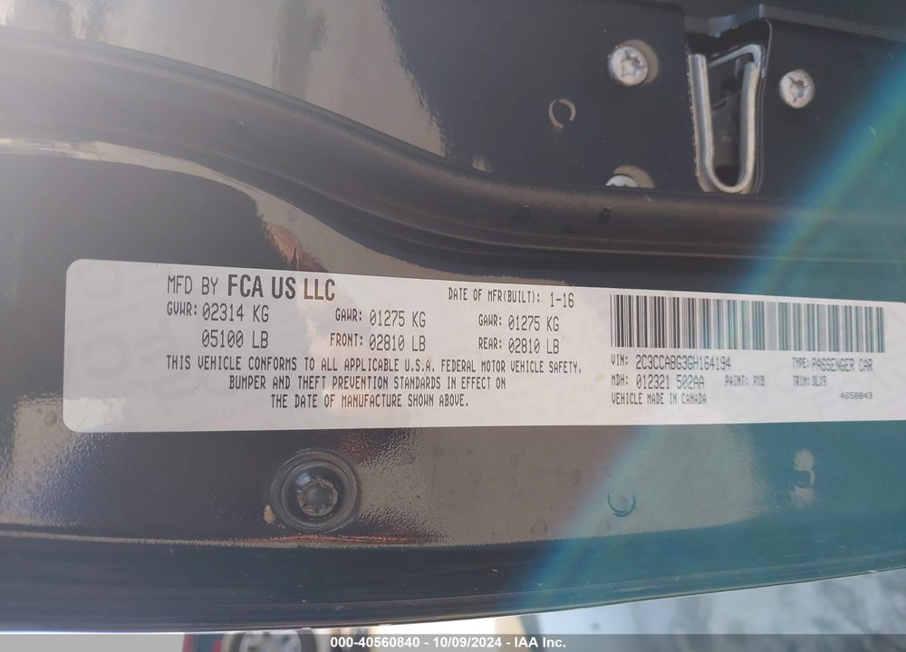 2016 CHRYSLER 300 300S VIN: 2C3CCABG3GH164194