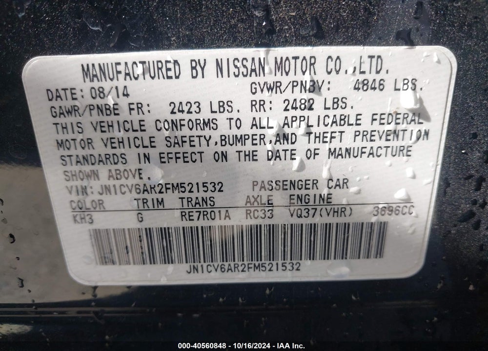 2015 INFINITI Q40 VIN: JN1CV6AR2FM521532