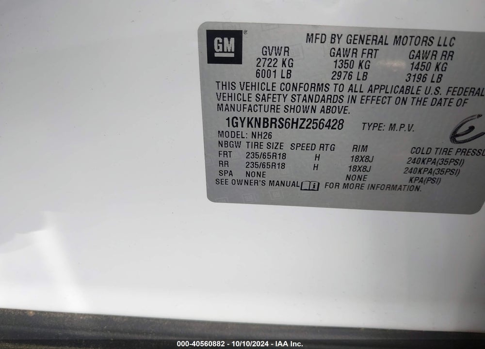 2017 CADILLAC XT5 LUXURY VIN: 1GYKNBRS6HZ256428
