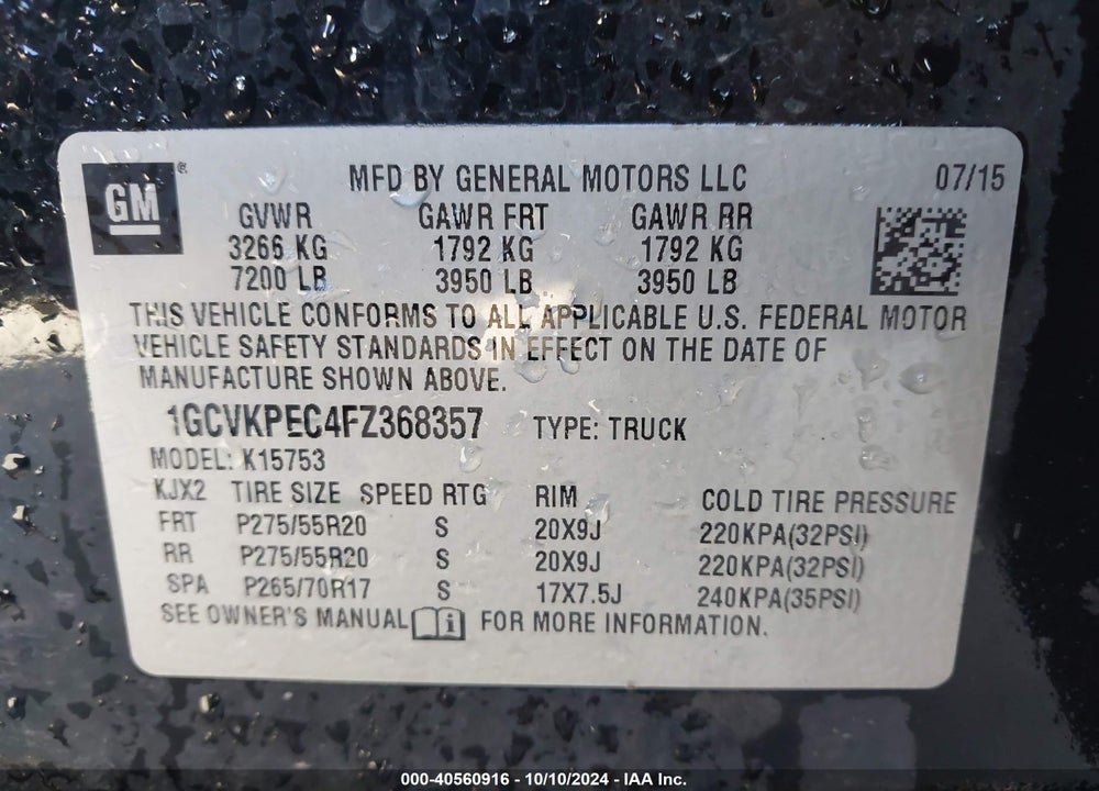 2015 CHEVROLET SILVERADO 1500 WT VIN: 1GCVKPEC4FZ368357
