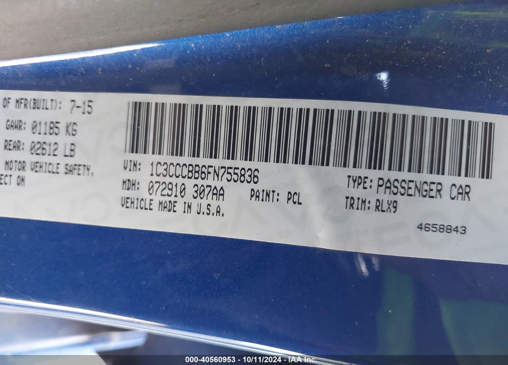 2015 CHRYSLER 200 VIN: 1C3CCCBB6FN755836