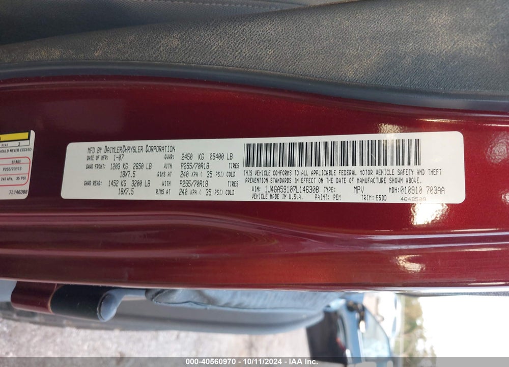 2007 JEEP WRANGLER UNLIMITED SAHARA VIN: 1J4GA59107L146308
