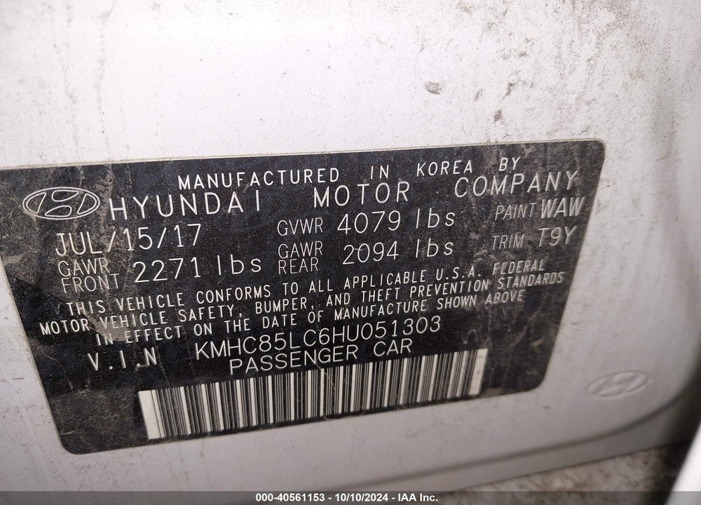 2017 HYUNDAI IONIQ HYBRID LIMITED VIN: KMHC85LC6HU051303