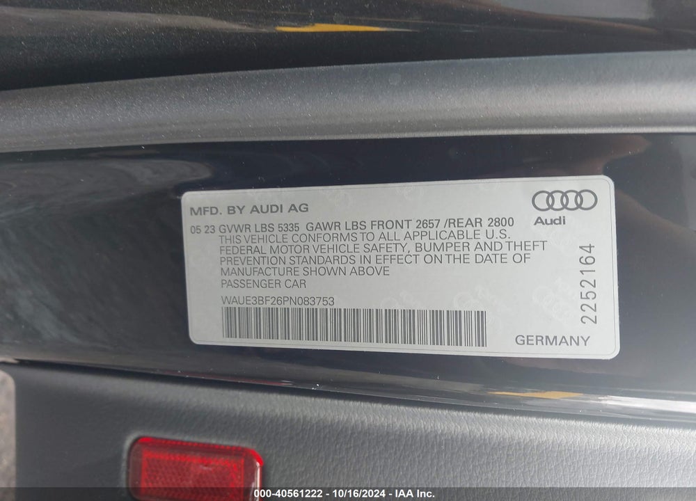 2023 AUDI A6 SEDAN PREMIUM PLUS 45 TFSI QUATTRO S TRONIC VIN: WAUE3BF26PN083753
