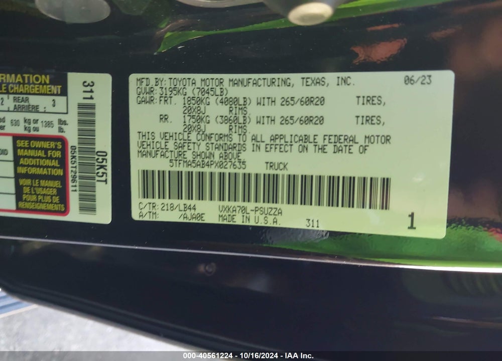 2023 TOYOTA TUNDRA 1794 EDITION VIN: 5TFMA5AB4PX027635