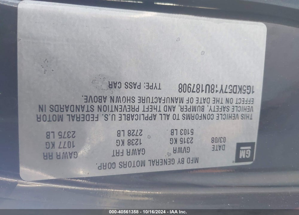 2008 CADILLAC DTS 1SD VIN: 1G6KD57Y18U187908