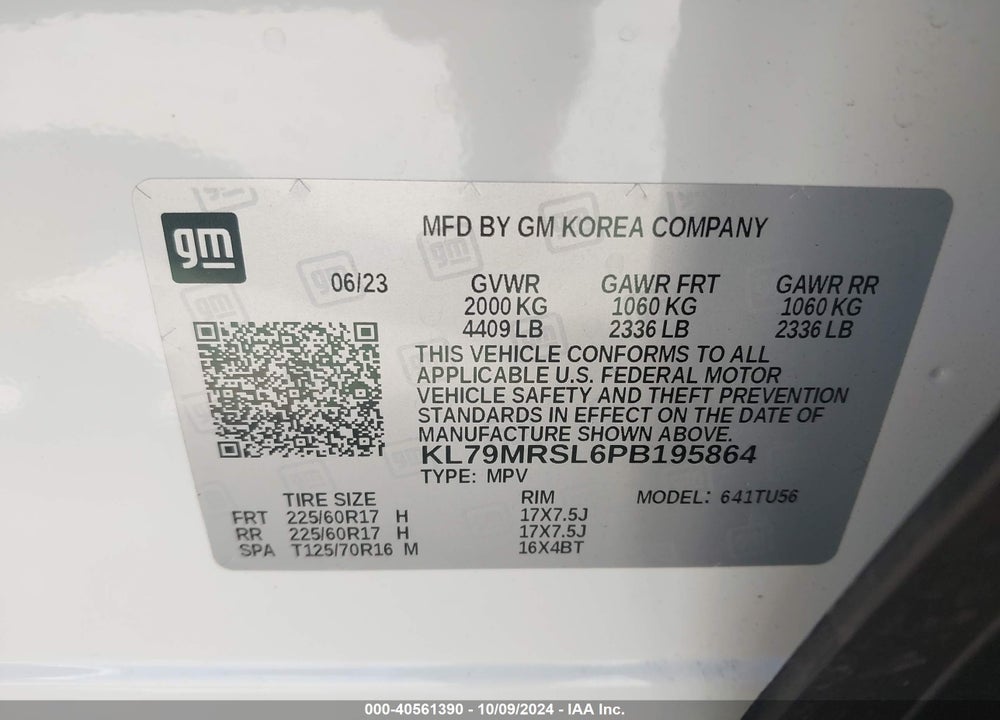 2023 CHEVROLET TRAILBLAZER AWD LT VIN: KL79MRSL6PB195864