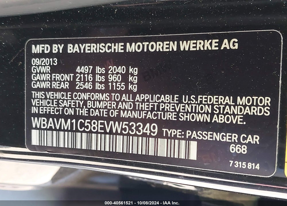 2014 BMW X1 SDRIVE28I VIN: WBAVM1C58EVW53349